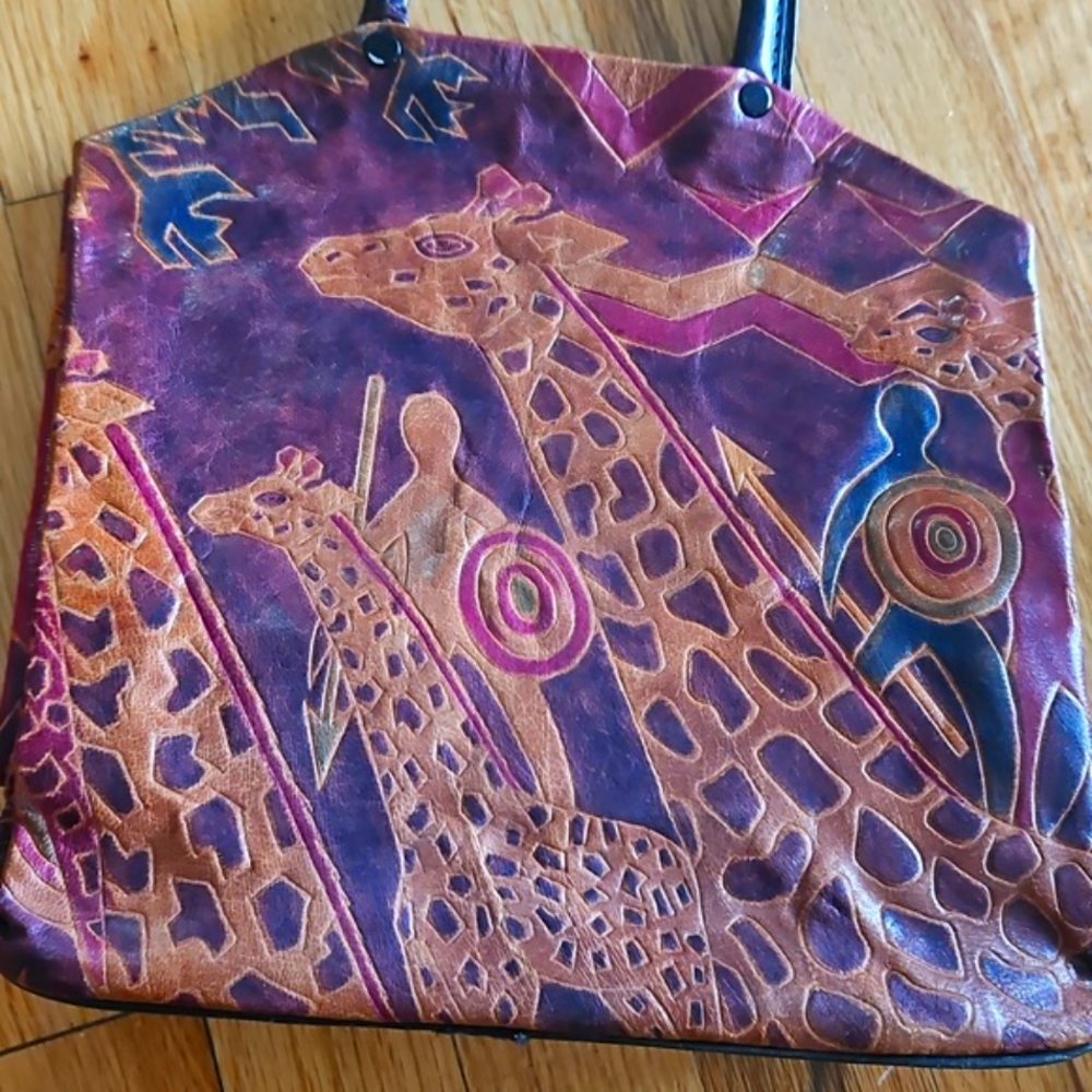 Vtg Unlined Tooled And Dyed Leatherold Vintage Tote India Authentic HANDMADE - Picture 5 of 16